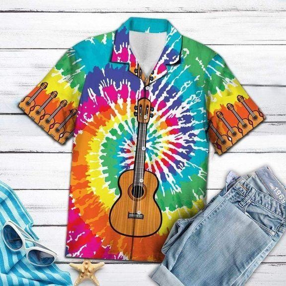 Felacia [Hawaii Shirt] Tie-dye Guitar Hippie Hawaiian Aloha Shirts-ZX2033